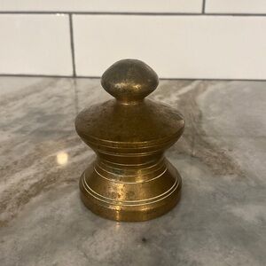 Antique vintage solid brass lidded inkwell stationery primative
